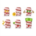 Red marshmallow twist cartoon character with cute emoticon bring money Royalty Free Stock Photo