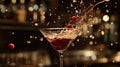 Red Martini Cocktail Splash with Cherries at a Bar Royalty Free Stock Photo