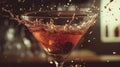 Red Martini Cocktail Splash in Dark Bar Setting Royalty Free Stock Photo