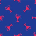 Red Martini glass icon isolated seamless pattern on blue background. Cocktail icon. Wine glass icon. Vector Royalty Free Stock Photo