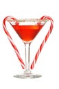 Red martini with two candy canes Royalty Free Stock Photo
