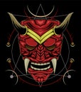 Red mask devil face illustration. head of red demon. japanese demon mask