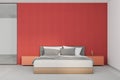 Red master bedroom interior with orange tables Royalty Free Stock Photo