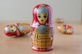 Red matryoshka. Blurred background. Close-up