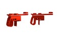 Red Mauser gun icon isolated on transparent background. Mauser C96 is a semi-automatic pistol.