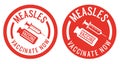 Measles vaccination stickers or stamps with syringe and vaccine icon Royalty Free Stock Photo