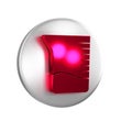 Red Measuring cup icon isolated on transparent background. Plastic graduated beaker with handle. Silver circle button. Royalty Free Stock Photo