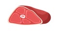 Red meat with bone. Fresh raw pork piece, cut chopped cross-section. Uncooked eating, meaty product. Flat vector