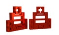 Red Medical hospital building with cross icon isolated on transparent background. Medical center. Health care.