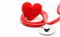 Red Medical stethoscope and heart isolated on white background,health care concept Royalty Free Stock Photo