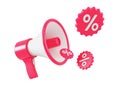 Red megaphone with discount promo tags for sales and shopping online. The concept of a sale. 3d rendering