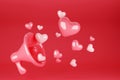 Red megaphone with hearts on red background. Happy Valentines day Royalty Free Stock Photo