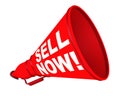 Sell now! The labeled megaphone Royalty Free Stock Photo