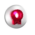 Red Memorial wreath icon isolated on transparent background. Funeral ceremony. Silver circle button.