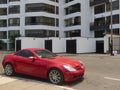 Red Mercedes-Benz SLK 350 coupe parked in Lima Royalty Free Stock Photo