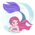 RED MERMAID Cartoon Travel Tropical Vector Illustration Set