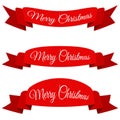 Red Merry Christmas banner. Set of ribbons with text Royalty Free Stock Photo