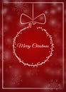 Red Merry Christmas card with abstract ball. Christmas background with white snowflakes and bokeh. Beautiful vector template Royalty Free Stock Photo