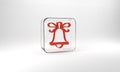 Red Merry Christmas ringing bell icon isolated on grey background. Alarm symbol, service bell, handbell sign Royalty Free Stock Photo