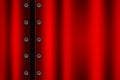 Red metal background with rivet on gray metallic mesh.