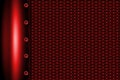 Red metal background with rivet on gray metallic mesh. Royalty Free Stock Photo