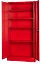 Red metal cabinet interior