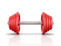 The red metal dumbbell isolated white background. Royalty Free Stock Photo