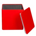 Red metal gift box with an open lid