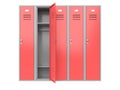 Red metal gym lockers with one open door Royalty Free Stock Photo