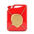 Red Metal Jerrycan with Golden Wax Seal with Free Space for Your Design. 3d Rendering Royalty Free Stock Photo