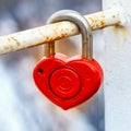 Red metal lock Key from heart of love Royalty Free Stock Photo