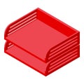 Red metal paper tray icon isometric vector. Cabinet case shelf