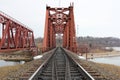 Red metal railway bridge Royalty Free Stock Photo