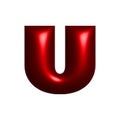 Red metal shiny reflective letter U 3D illustration