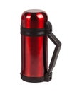 Red metal thermos flask isolated