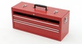 Red metal toolbox featuring a rectangular shape and detachable lid with a black hand Royalty Free Stock Photo
