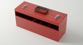 Red metal toolbox with a rectangular shape, featuring a black handle on top for easy Royalty Free Stock Photo