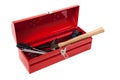 Red metal toolbox with tools Royalty Free Stock Photo