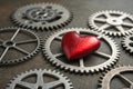 Red Metallic Heart Among Interlocking Gears - generated by ai Royalty Free Stock Photo
