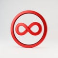 Red Metallic Infinity Symbol Inside a Red Circle on White Background endless loop forever symbol Royalty Free Stock Photo