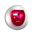 Red Mexican mayan or aztec mask icon isolated on transparent background. Silver circle button.