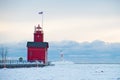 Red Michigan lighthouse in winter Royalty Free Stock Photo