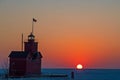Red Michigan lighthouse in winter Royalty Free Stock Photo