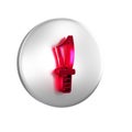 Red Military knife icon isolated on transparent background. Silver circle button. Royalty Free Stock Photo