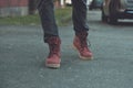 Red military trappers shoes Royalty Free Stock Photo