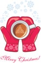 Red mittens with a coffee cup Royalty Free Stock Photo