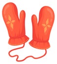 Red mittens pair. Cartoon cold season hand accessories