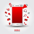 Red Mobile infographic vector illustration, web icon design