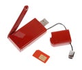 Red modem with USB cable Royalty Free Stock Photo