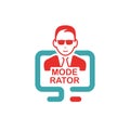 Red moderator sign on pc laptop vector illustration.